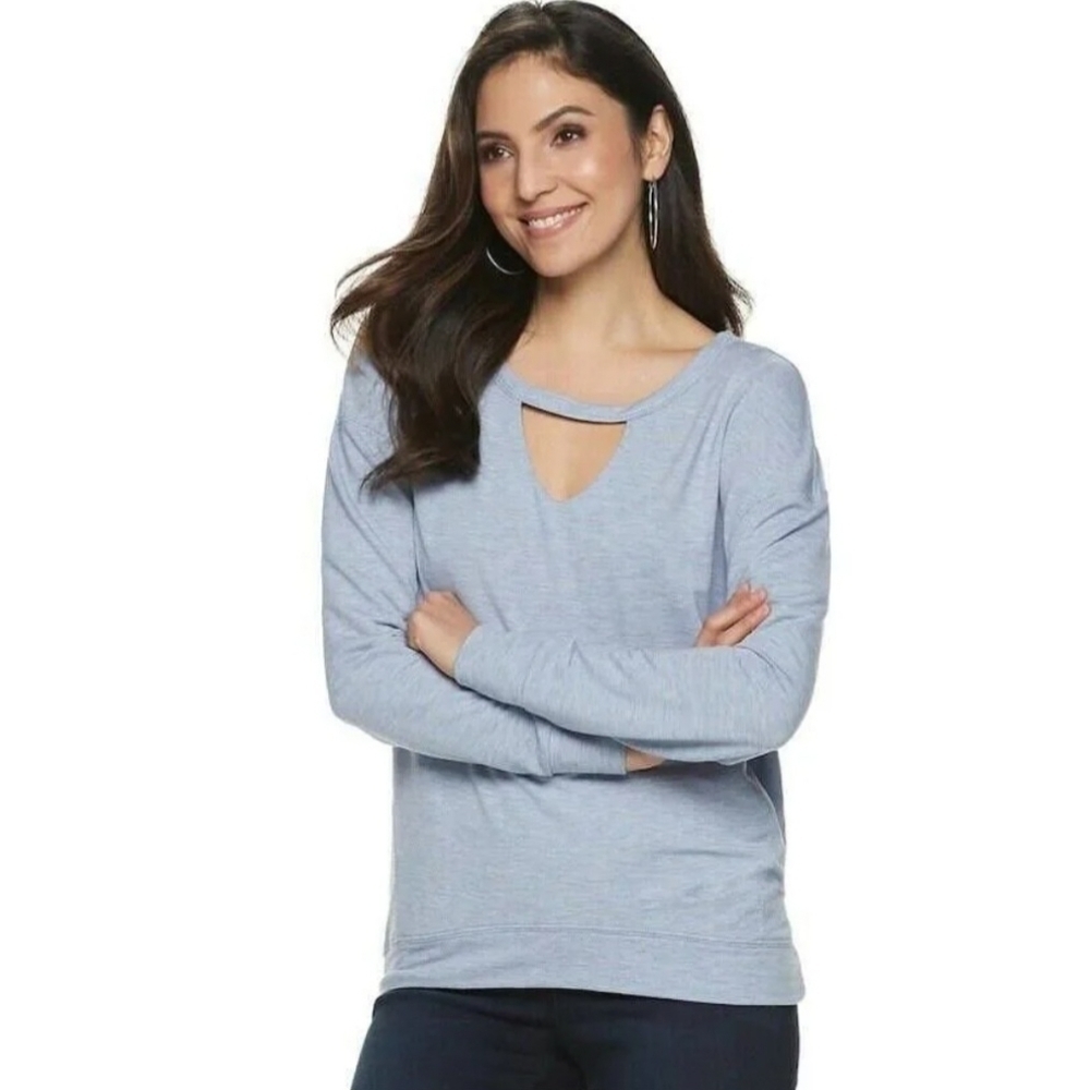 JUICY Couture Blue Space-Dye V-Neck Peephole Top Womens M